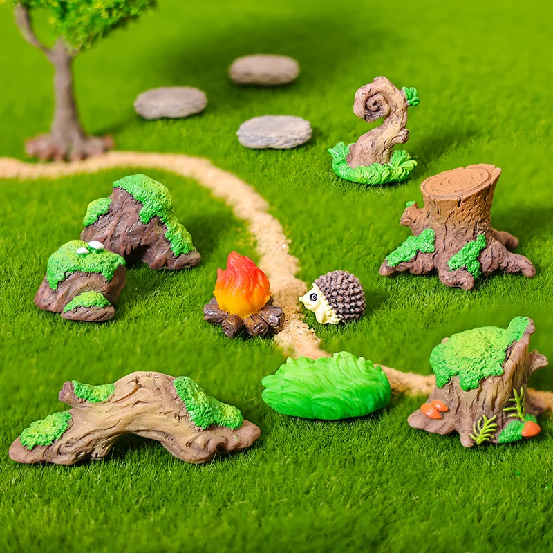 Creative Micro-Landscape Tree Stump Stone Set Succulent Bonsai Gardening Landscaping Decorative Resin Crafts Ornament Figurine