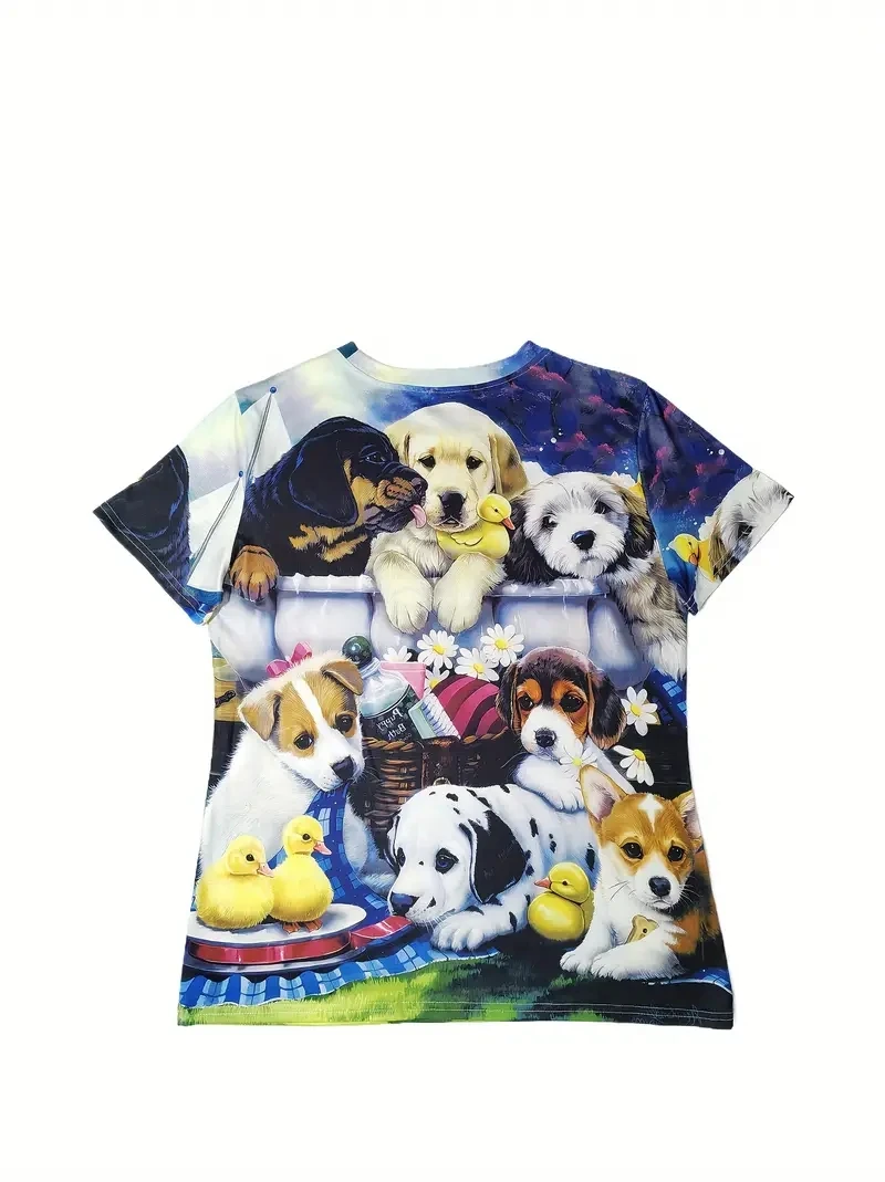 เสื้อยืดแขนสั้นพิมพ์ลายสัตว์น่ารัก 3D สำหรับสุภาพสตรีขนาดบวกหลวมและลำลอง นุ่ม สบายและระบายอากาศได้ กีฬากลางแจ้ง