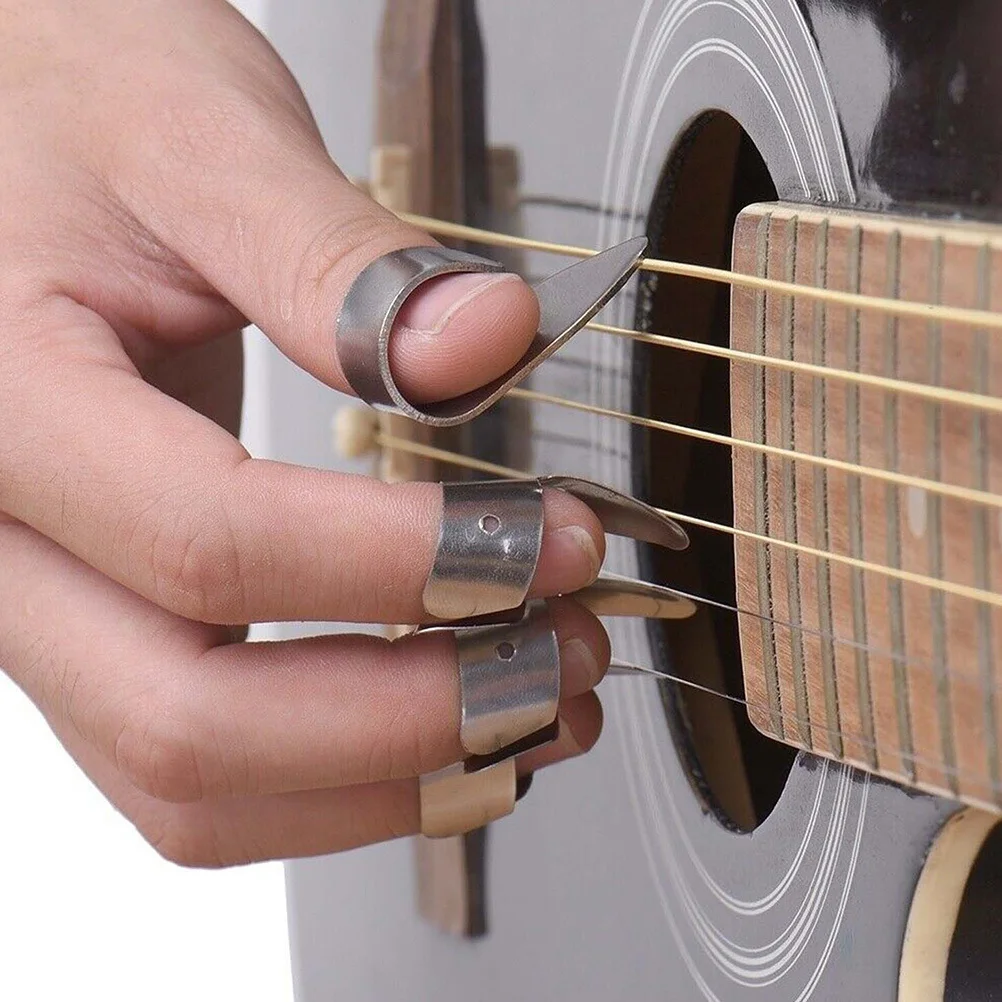 

Stainless Steel Finger Picks Set For Guitar Thumb Pick Smooth Plectrum Index Middle Ring Finger Cover Music Accessories