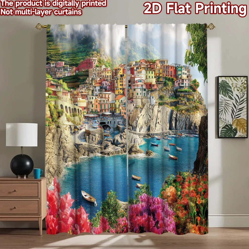 

1pc 2D flat Photography Backdrop Popular Scene Backdrop Colorful Coastal Village 100% Polyester Vibrant Reunion Use for Home