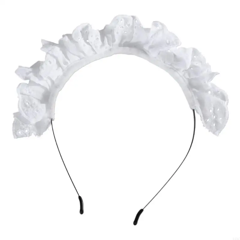 

L5YC Sweet Women Washing Face Hairband Pleated Laces Elegant Hollow Out Pattern Headbands Hair Hoop for Girls