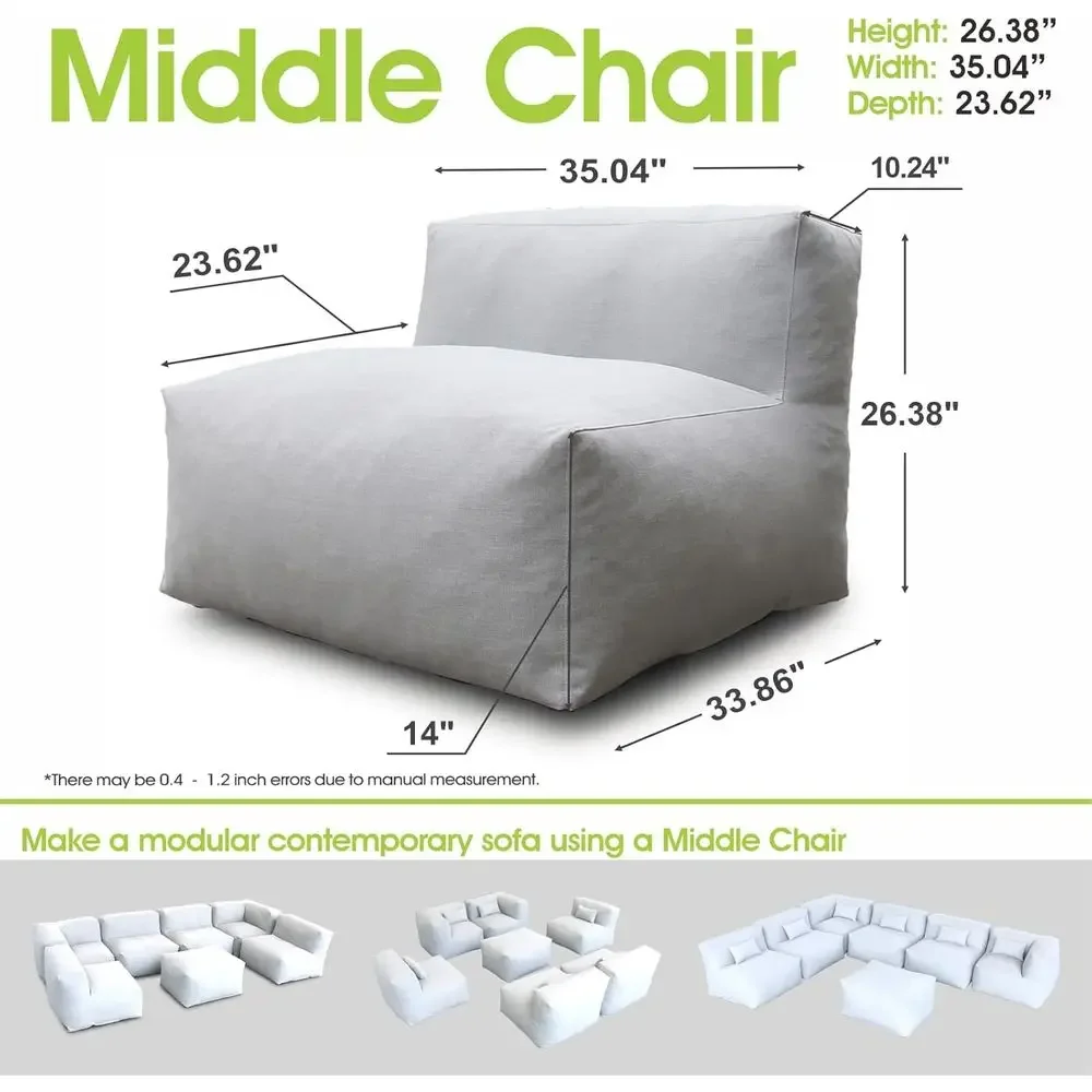 Contemporary Outdoor Sofa Set with Comfortable Patio Couch and Bean Bag Chair in Light Gray