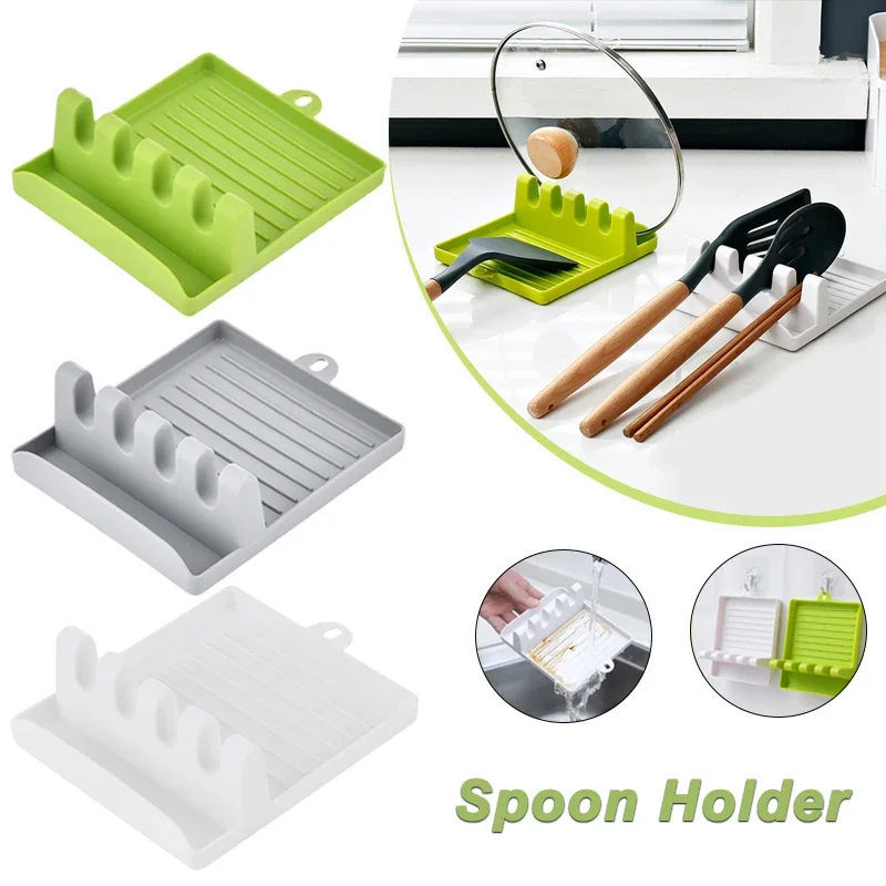 

Plastic Spoon Holders Kitchen Organizer Fork Spatula Rack Spoon Rest Shelf Tableware Storage Rack Non-slip Pot Lid Holder Pad