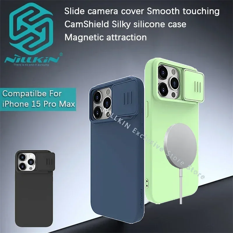 Nillkin For iPhone 12 13 14 15 Pro Max Plus CamShield Silky silicone Magnetic Case Lens slide cover phone case protective cover