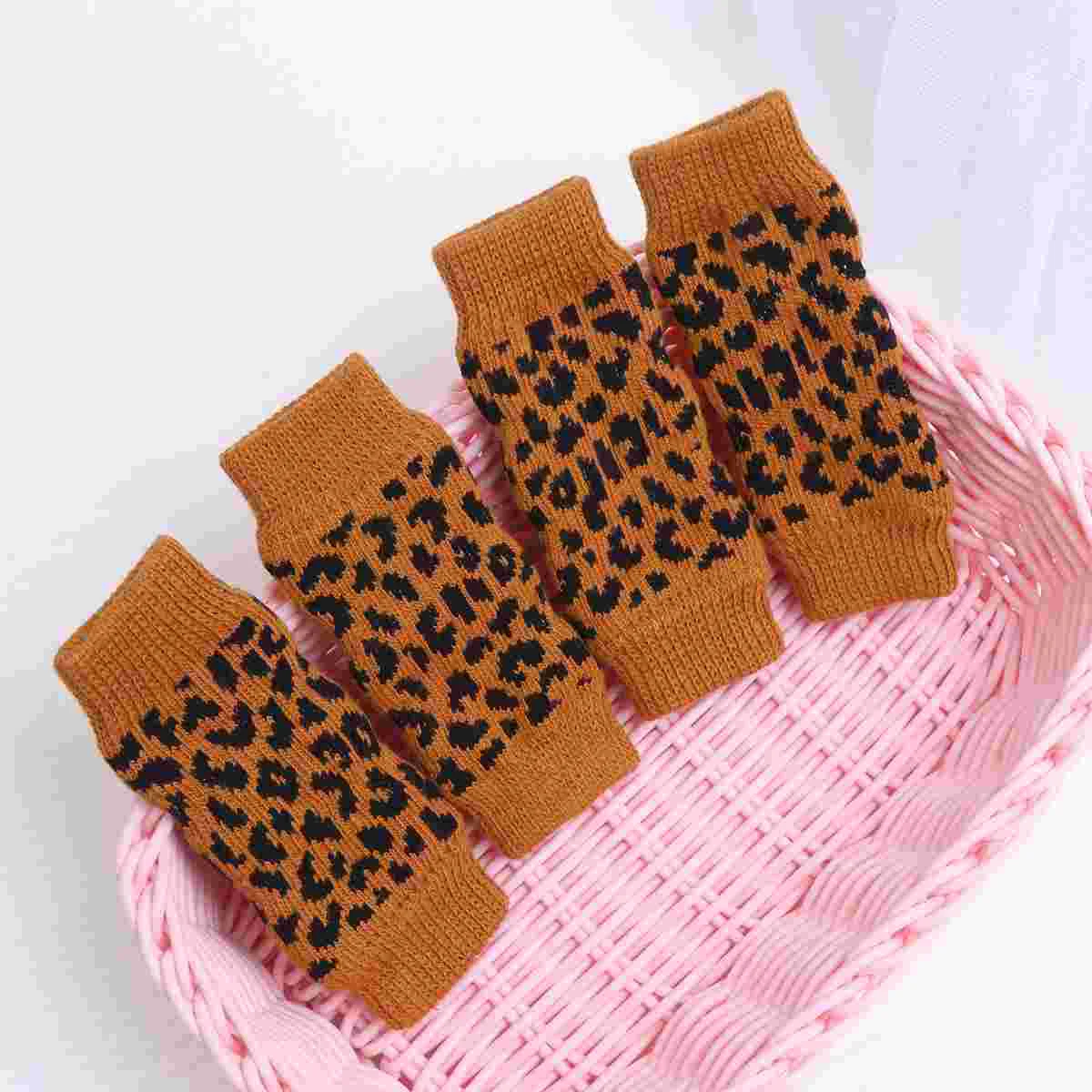 4pcs Pet Socks Winter Dog Costume Stockings Leg Protector for Pet Dogs (Size L Leopard) dog stockings