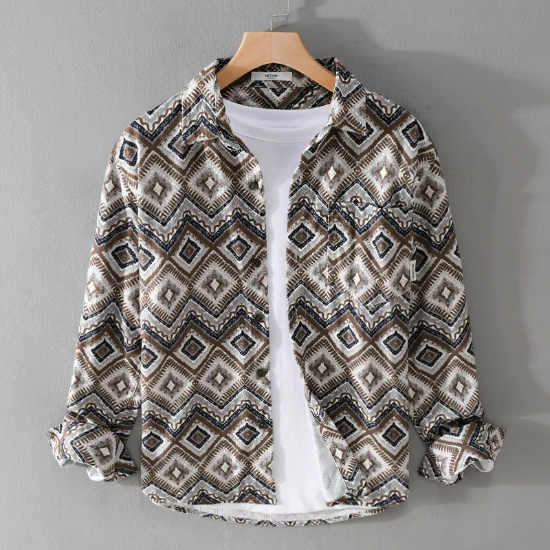 

Вельветовая длинная све irt с ретро-принтом, мужская повседневная свободная полосатая молодежная трендовая верхняя одежда, сезонная одежда на весну и осень