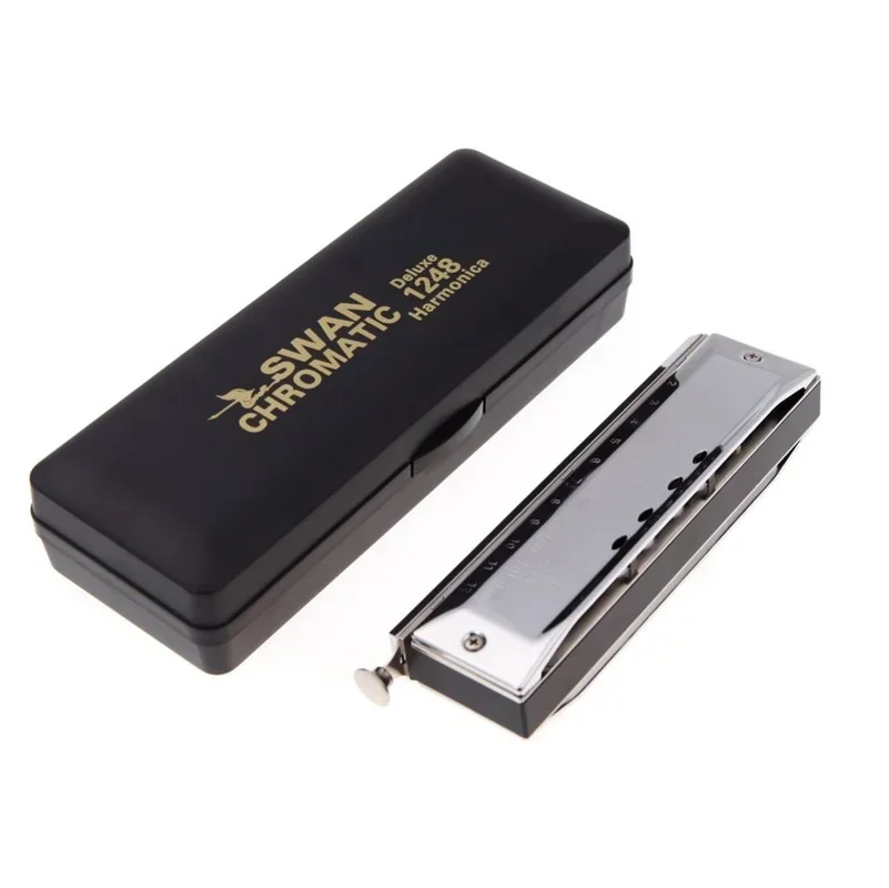 

Swan 12 Holes Chromatic Harmonica Gaita Mouth Organ with 48 Tone Key of C Reed Wind Music Instrument