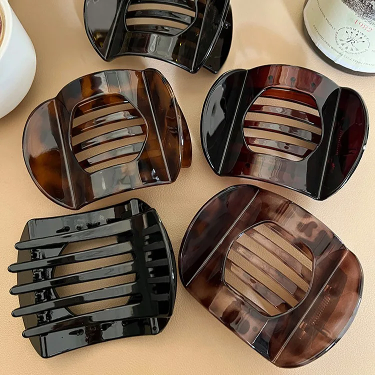 Neue flache Haarspangen: Koreanische Haaraccessoires aus Acetat für Damen – Löffel-Krabben-Haarspange, Leoparden-Haarspange, schlichte Kopfbedeckung – Detail 13