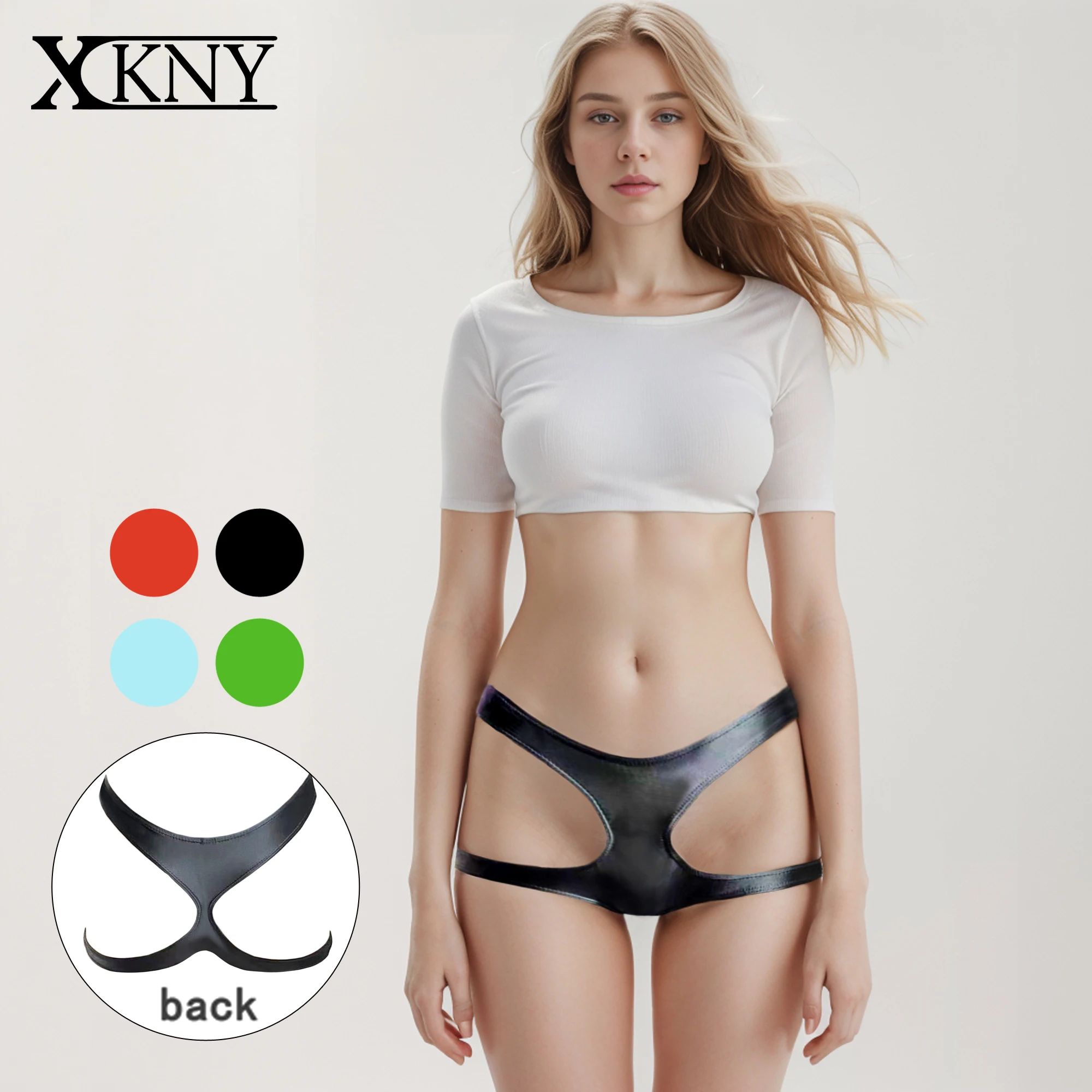 XCKNY oil glossy T-shaped bandage trousers sexy solid glossy pants bikini  high split sexy Leggings Bikini  Sports underwear