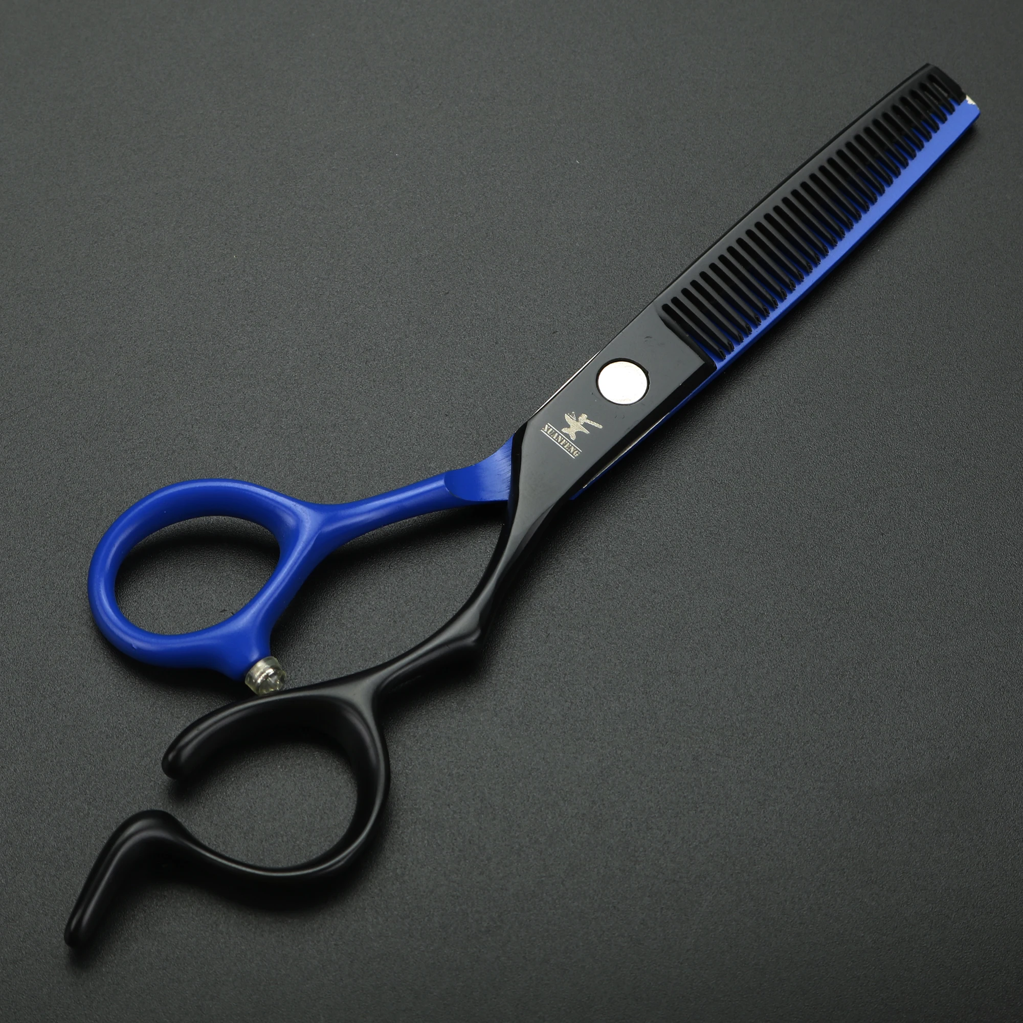 Unique Handle Black Blue Barber Cutting and Thinning Scissors 6 Inch Japanese 440C Steel Hair Scissors