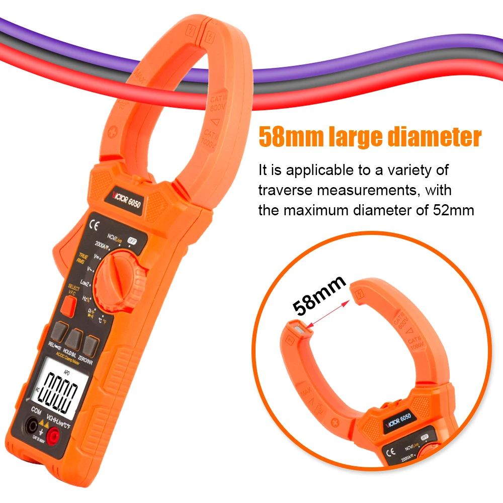 Victor 6052 Digital Clamp Meter LCD 2000A Current Voltage Frequency Capacitiance Duty Cycle Temperature Resistance 6000 Counts