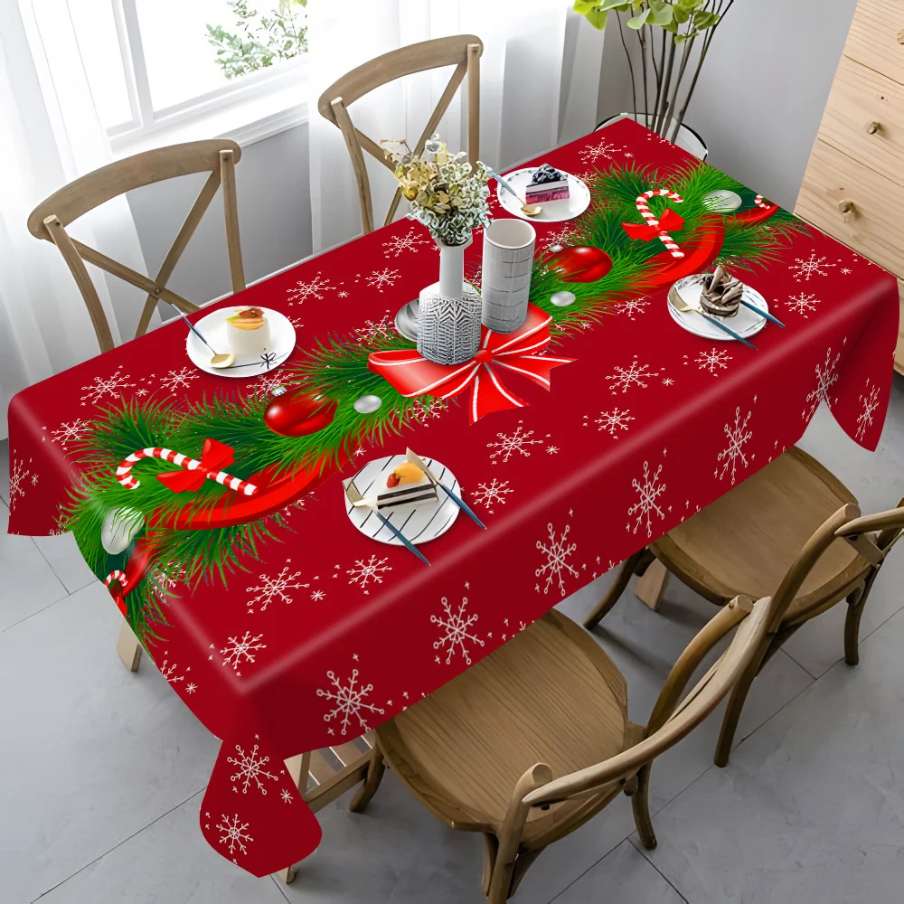 Christmas Pine Needle Snowflakes Rectangle Tablecloths Party Decor Winter Xmas Kitchen Dining Table Cloth Christmas Decorations
