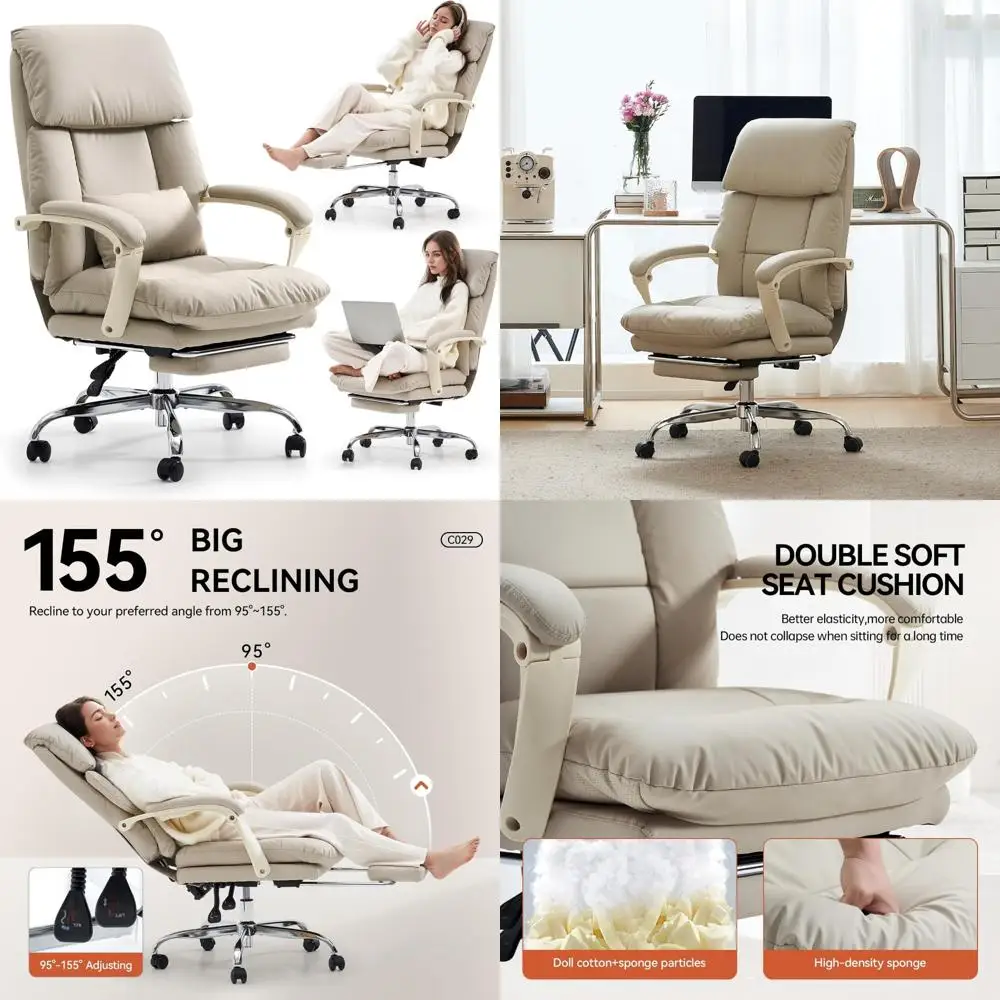 office chair with foot rest, ergonomic executive office chair with arms, reclining high back pu leather comfy swivel computer d