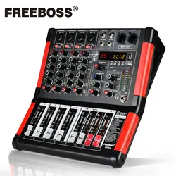 FREEBOSS 48V Audio Sound Mixer 4 Channel Remote Control 99 Effect USB Bluetooth Play Record Party Studio Mixing Console MINI4