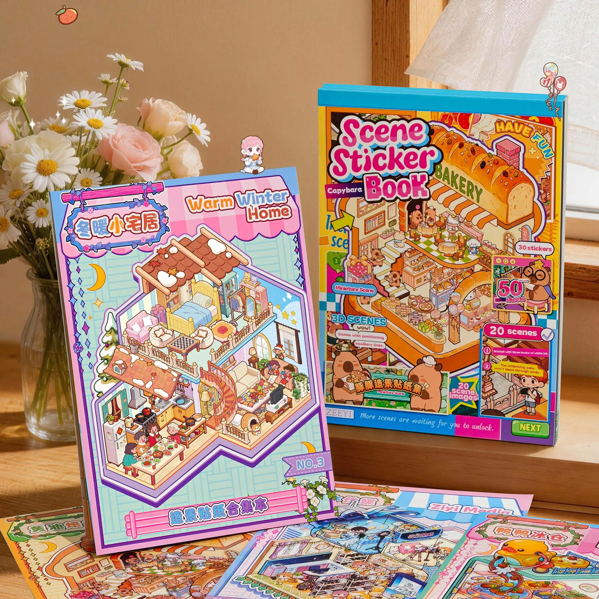 New Capibara Sticker Book, 20 Different Scenes of Pre-Cut Small Stickers, Educational and Creative Decorative Sticker Materials
