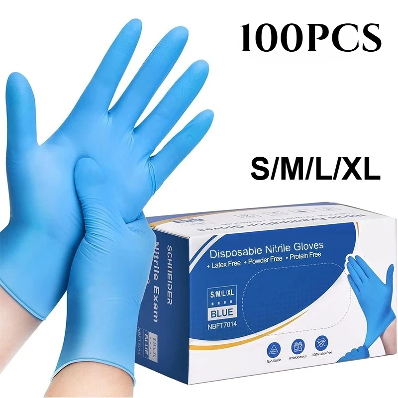 100PCS Blue Nitrile Disposable Gloves Latex Free Safety Work Gloves for Cleaning Kitchen Mechanic Auto Protective Glove