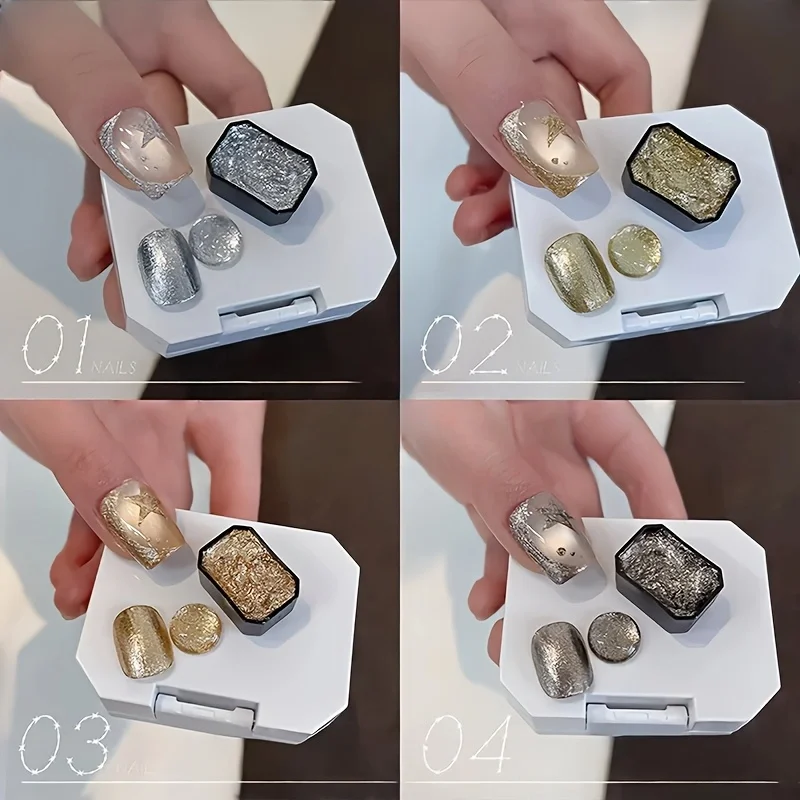 4 สี METALLIC GOLD Rose Gold Silver Noble เล็บ Solid กาวติดทนนานกาวไล่ระดับสี Glitter Effect เล็บของขวัญ Salon,สามารถ