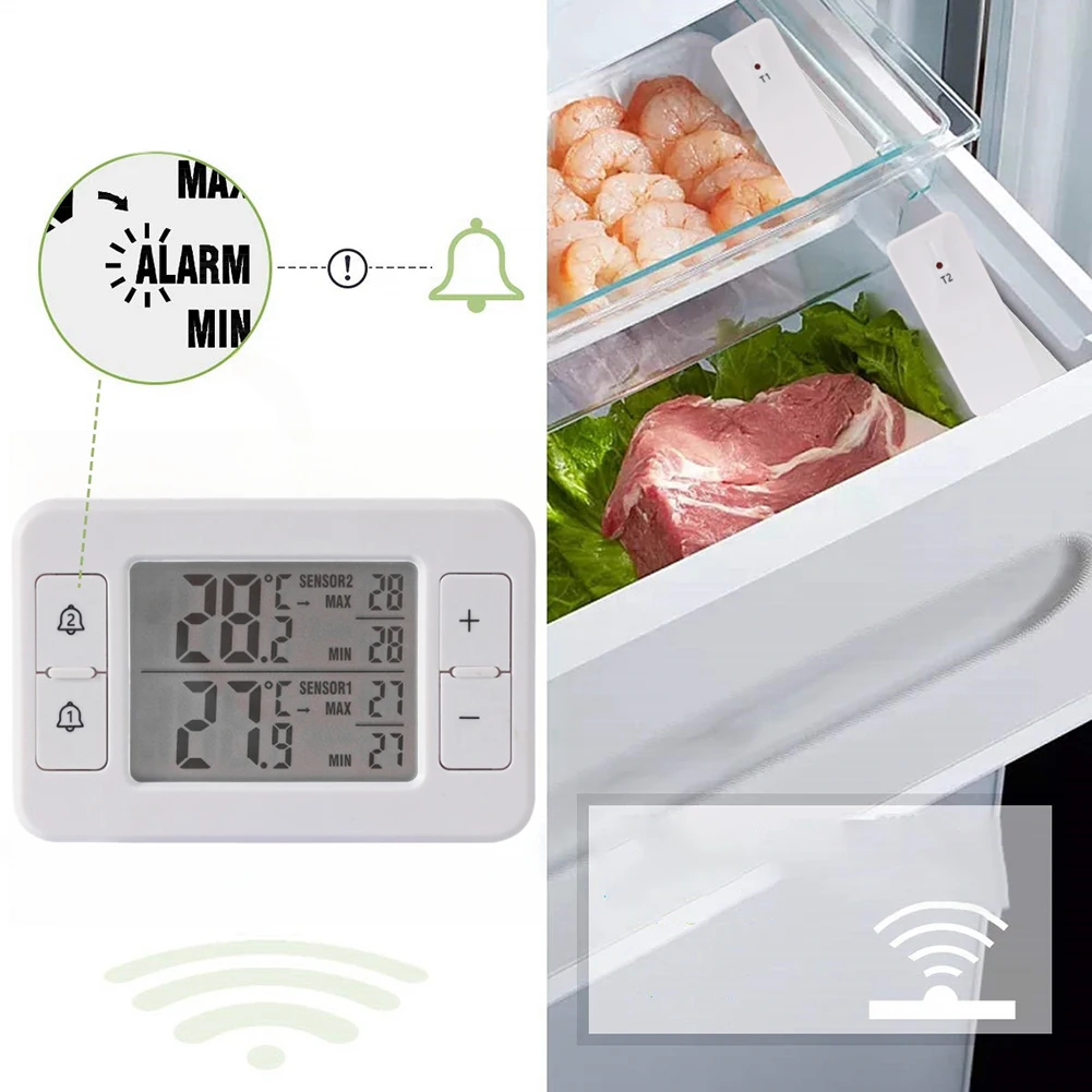 

Wireless Thermometer System with Two Sensors for Indoor and Outdoor Use Custom Alarm Notifications 100m Wireless Communication