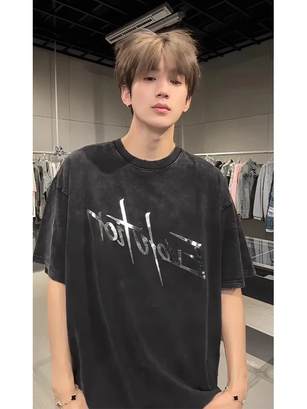 

Мужская футболка Exingfeng 2025: Лазерная резка, летняя мода, брендовая, с коротким рукавом, круглым вырезом, свободный крой