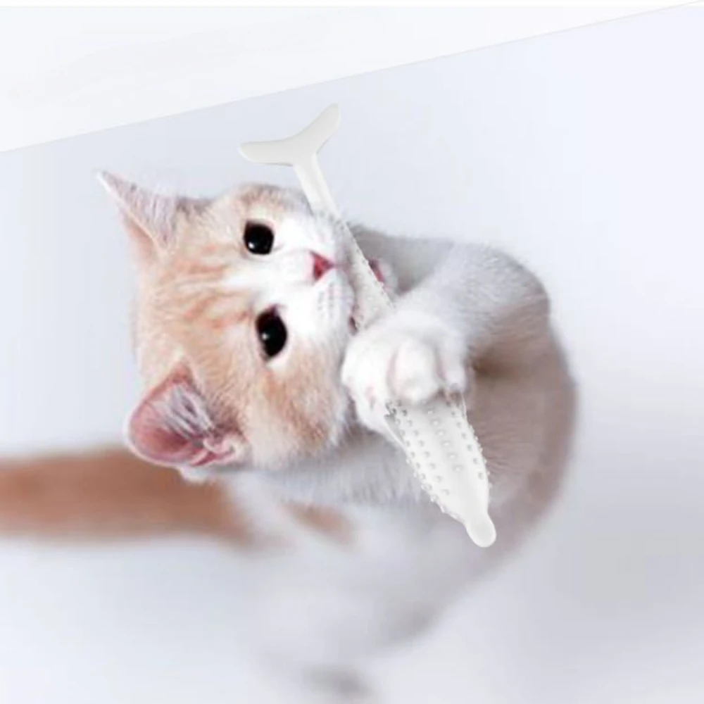 Katze Zähneputzen Spielzeug Zähne Reinigung Katze Stick Fisch-förmigen Silikon Spielzeug Kauen Beständig Interaktives Spielzeug Katzenminze Heimtierbedarf – Detail 5