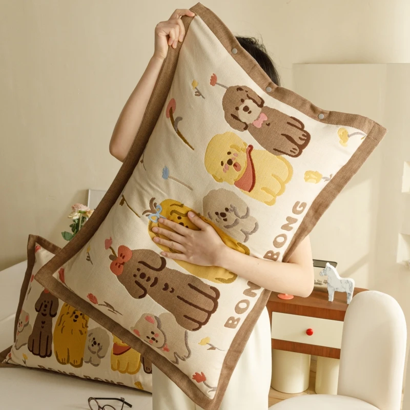 

4-Layer 100% Cotton Gauze Pillowcase Set of 2 Breathable Absorbent Anti-Oil Stains Thick for Adults Home Use Fits StandarPillow