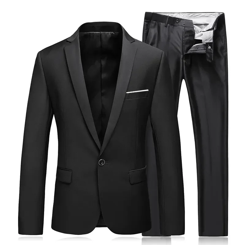 

2024 Men's Business Fashion High Quality Gentleman Black 3 Piece Suit Set / Blazers Coat Jacket Pants Classic Trousers Vest