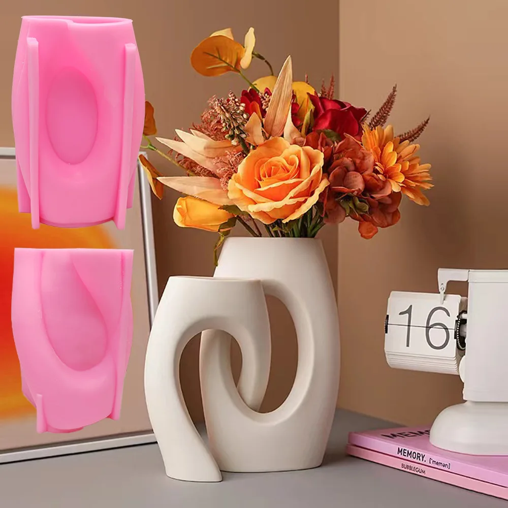 

Creative Plaster Flower Arrangement Vase Arrangement Mold Dry Flower Art Double Vase Concrete Silicone Moulds