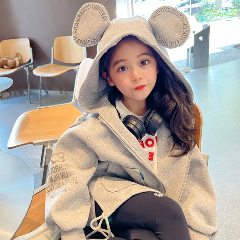 Jackets for Girls hoodie  Autumn 3D Ears Hooded Coats Kids Zipper Sports Outerwear Children Clothes sweatshirt kids clothes girl