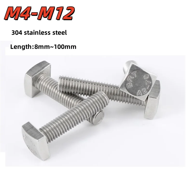 1-10pcs Gb35 M4 M5 M6 M8 M10 M12 Square Bolt 304 Stainless Steel Full Thread Square Machine Bolt Length 8mm~100mm