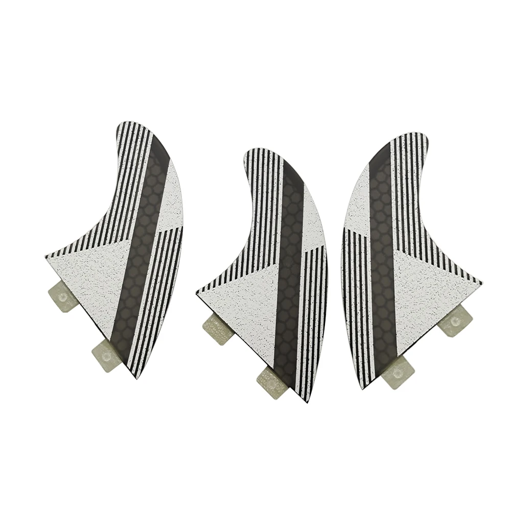 G5 Size UPSURF FCS Surfing Fins Tri Fin a Set Double Tabs Fibreglass Honeycomb Fins Black With Gray Surfboard Fins Fiber Fins