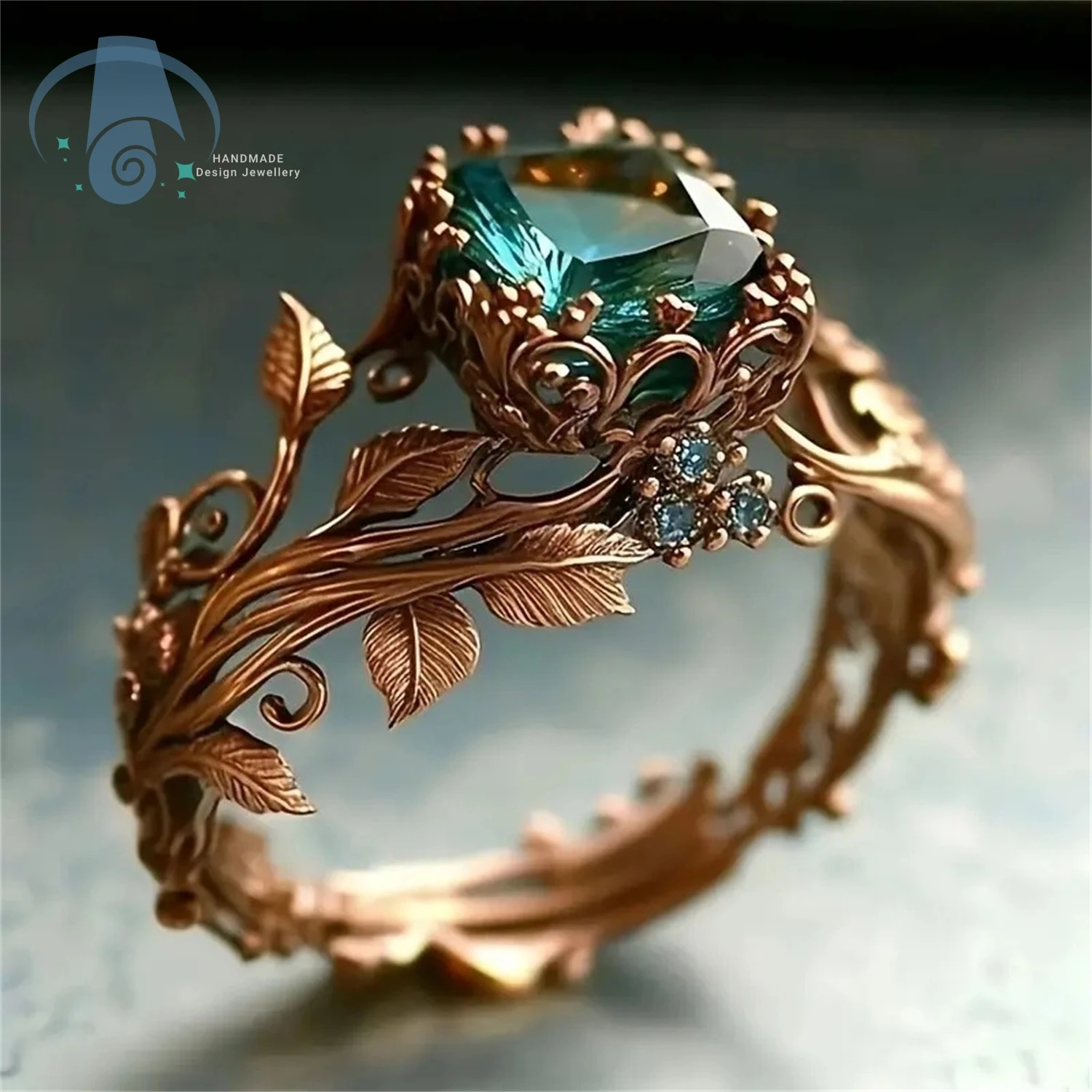 Anillo Vintage de Aleación con Tótem de Vid y Cristal Verde, Joyería de Moda para Mujer, Idea de Regalo para Uso Diario y Ocasiones Especiales