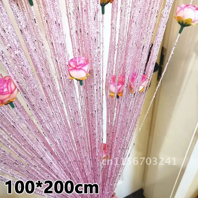 Window Rose String Curtain Flower Door Thread Curtain Hanging Curtain Valance Divider Decorative For Bedroom Wedding Party 1*2m