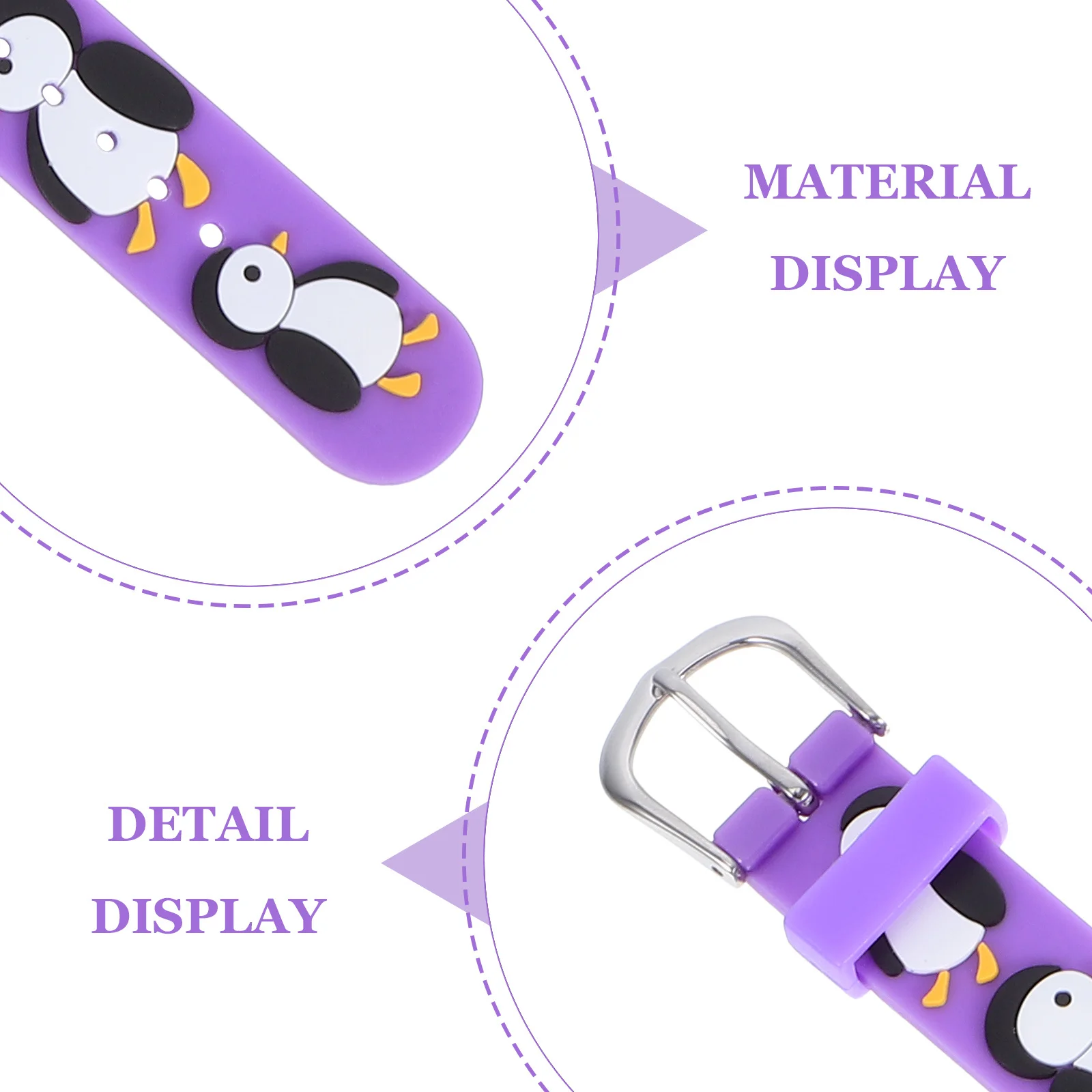 Penguin Watch Waterproof Purple Cartoon Comfortable Large Dial Lightweight Analog Digital Wristband Watch for