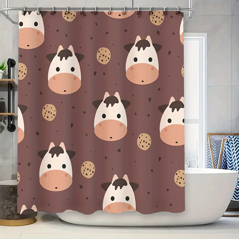 

Занавеска для душа с рисунком сельскохозяйственных свежих животных, водонепроницаемый декор для ванной комнаты для детской комнаты, коричневый лохматый коврик с коровьим принтом, 30x72 дюйма, Pi