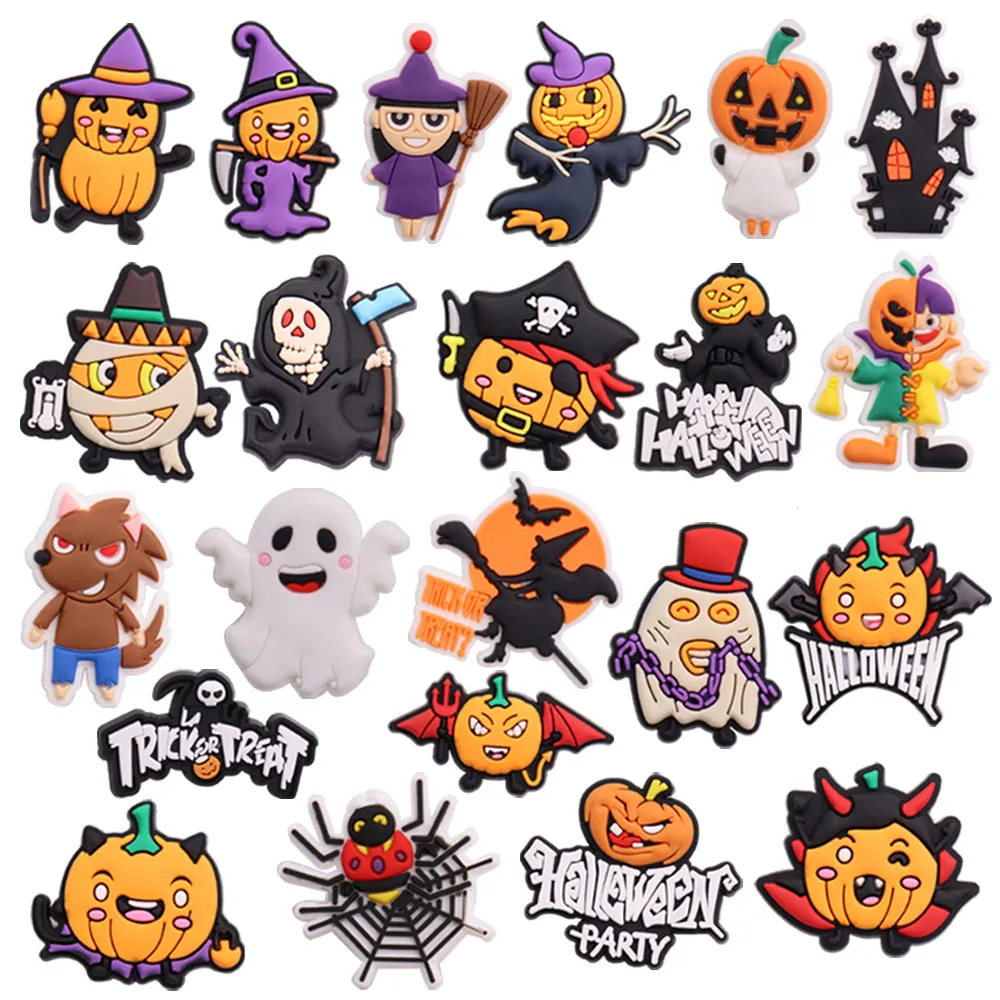 New Arrival 1pcs Shoe Charms Horror Funny Pumpkin Monster Bat Accessories PVC Kids Shoes Buckles Fit Wristbands Birthday Present