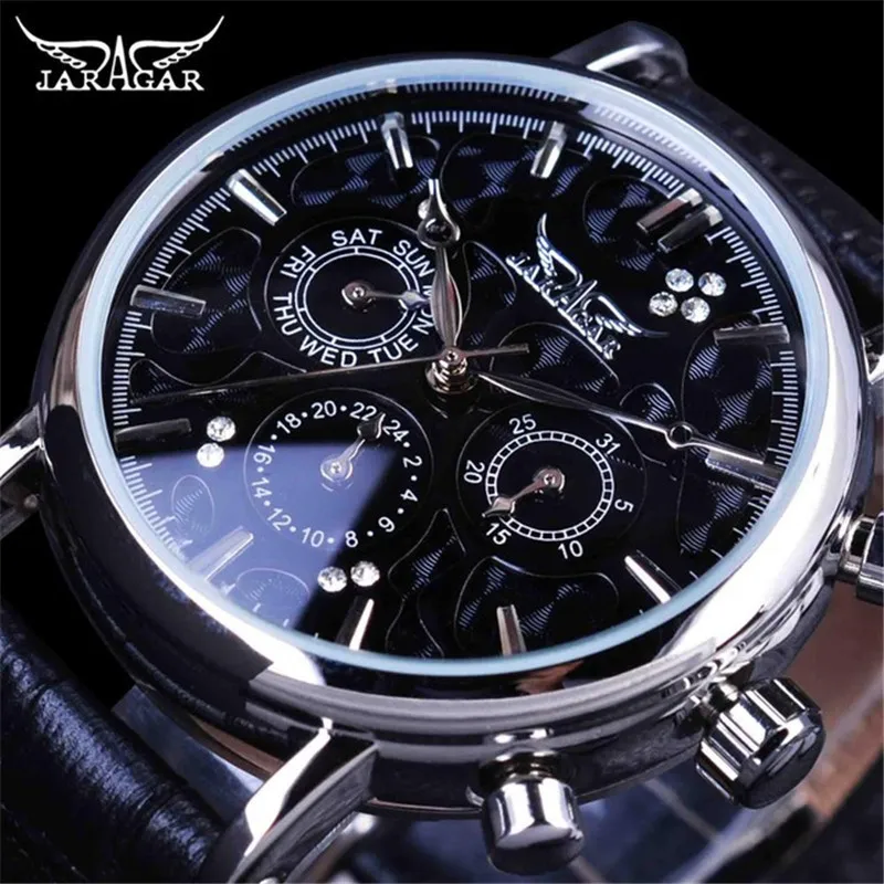 JARAGAR 348 Men Automatic Mechanical Watches Fashion Elegant Genuine Leather Strap Luxury Business Clock Male Wrist Watch