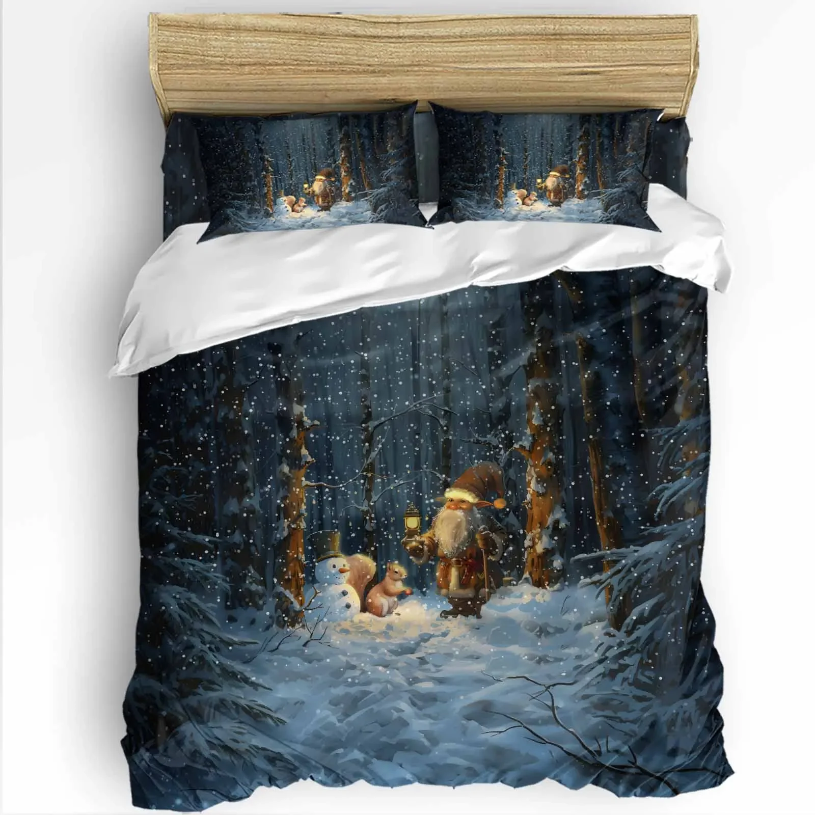 Christmas Tree Forest Night The 4-piece textile set on the bed includes two pillowcases one duvet one bedsheet customization