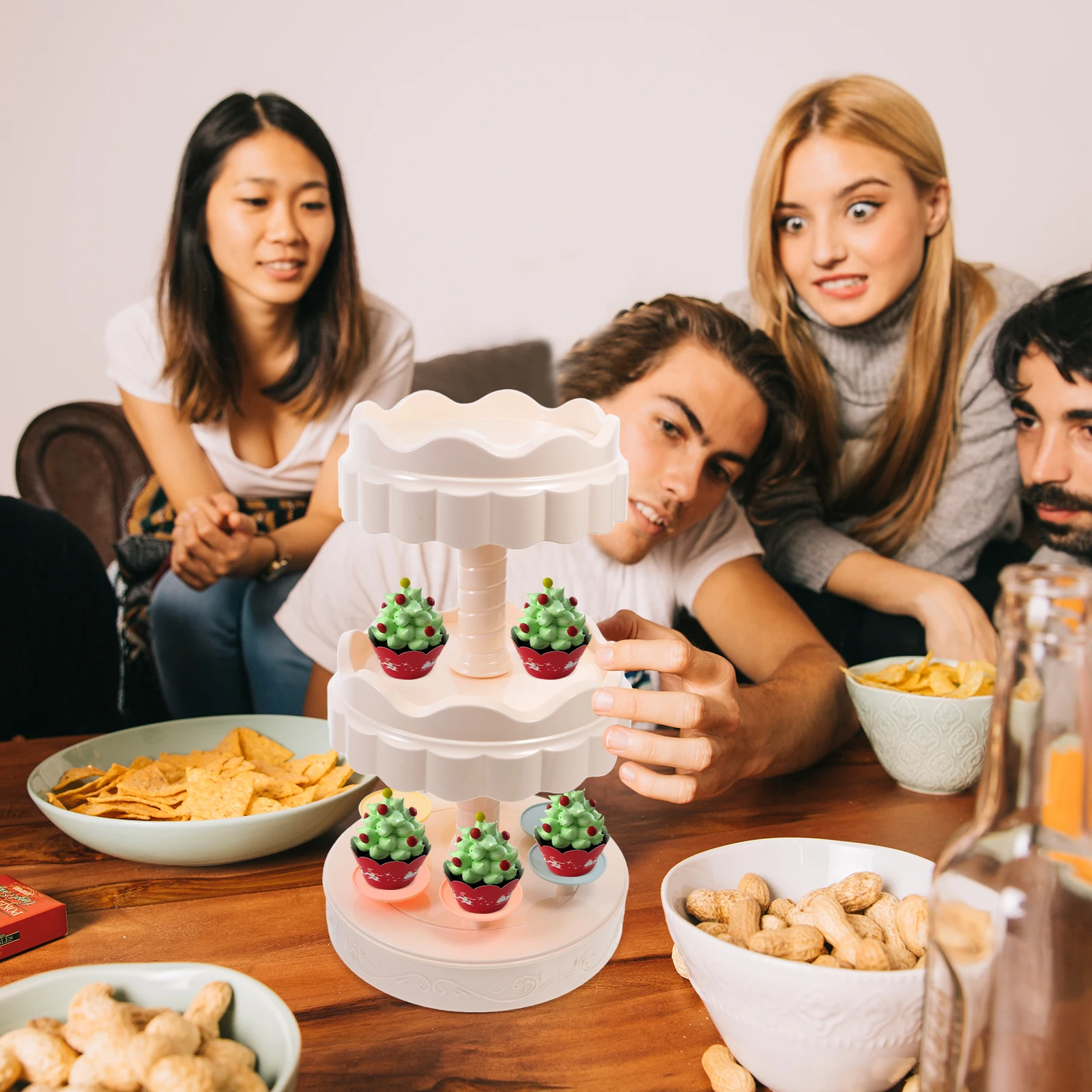 حامل عرض الحلوى الدوار الأوتوماتيكي متعدد الطبقات برج عرض الكيك السوشي للحفلات والأحداث صينية دوارة أوتوماتيكية #2