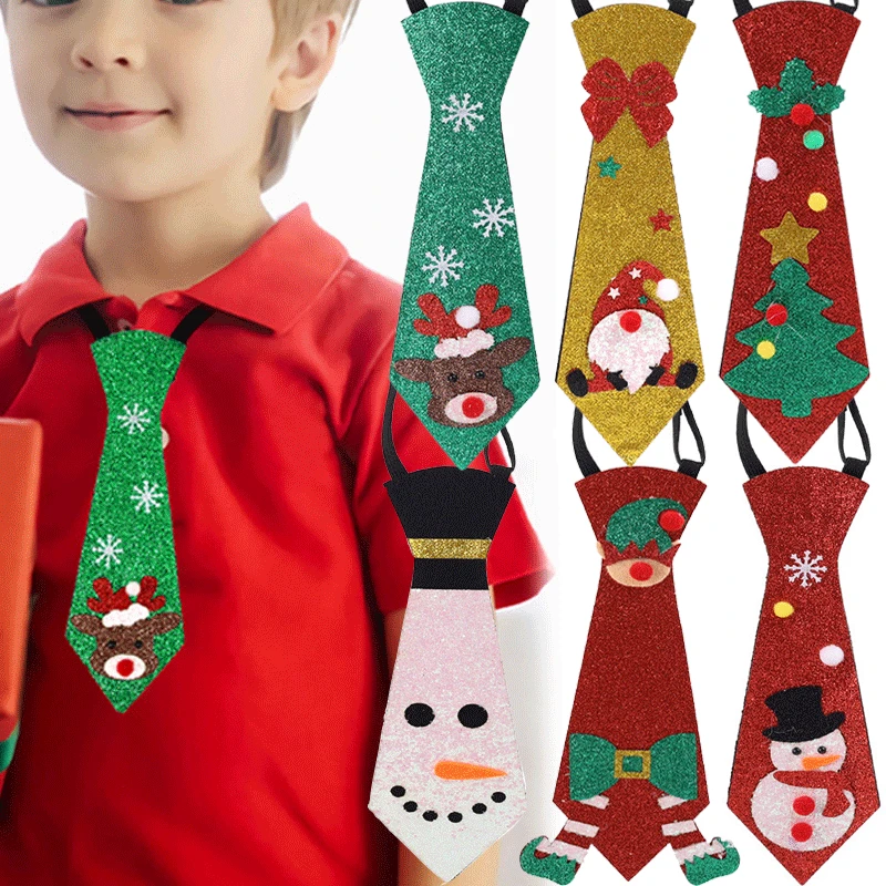 Christmas Santa Claus Snowman Elk Tie Xmas Tree Felt Tie Merry Christmas Gifts For Kids Costume Accessories Happy New Year 2024