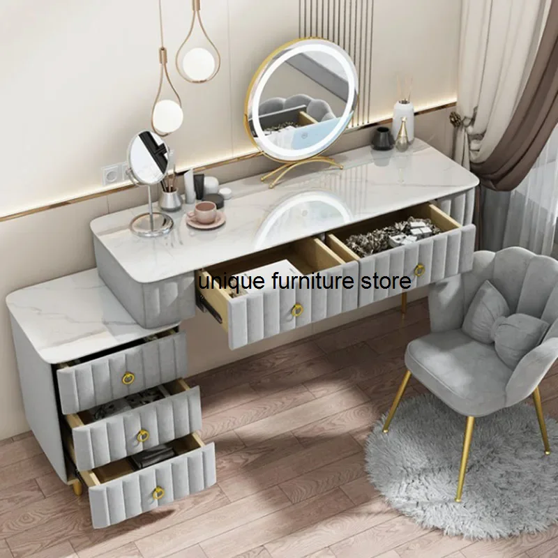 Luxury Nordic Dressing Table Mirror Chair Bedroom LED Modern Dressing Table Drawer Coiffeuse De Chambre Furniture Makeup