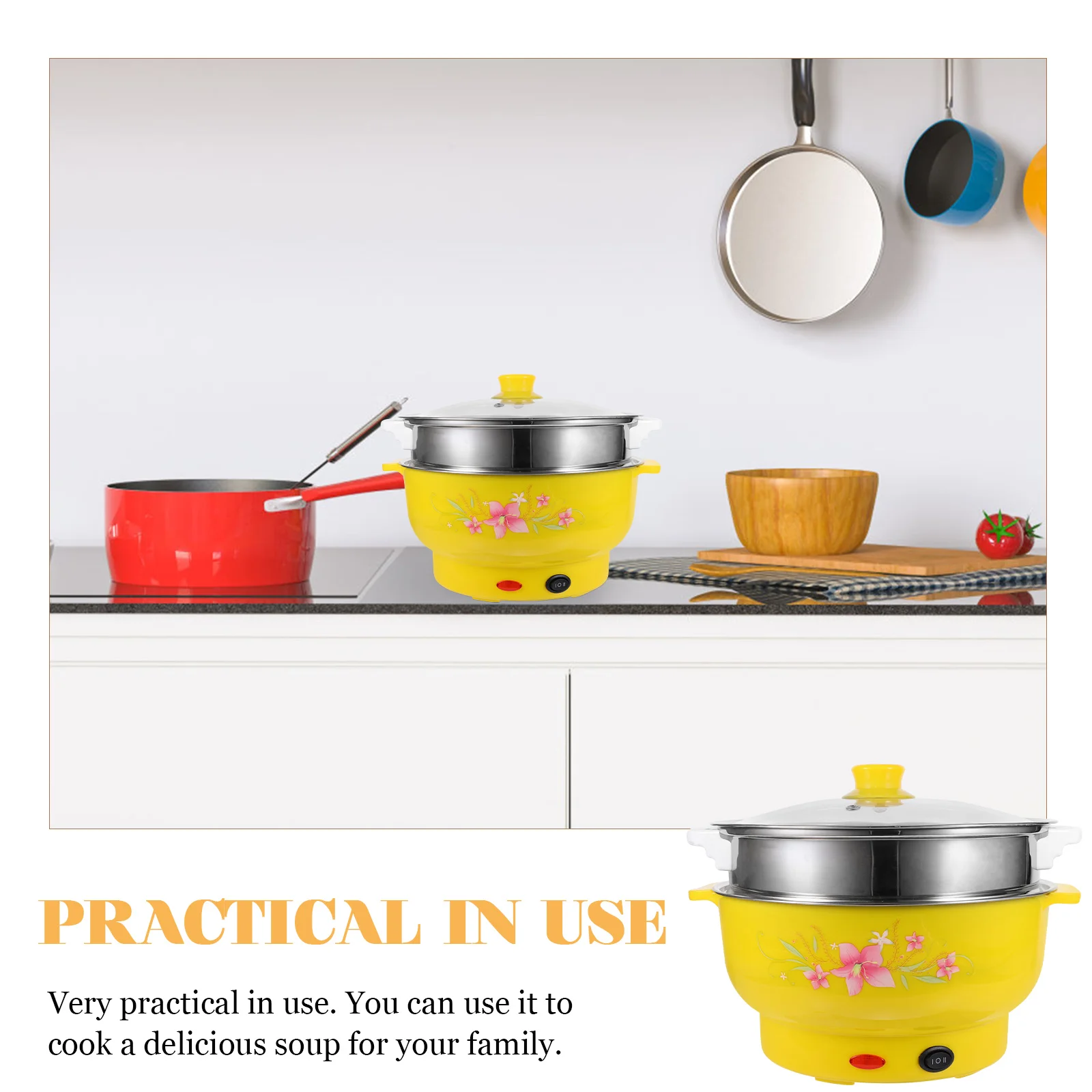 

Steaming Electric Cooker Stainless Steel Steamer Double Layers Stockpot Multifunctional Pot Cooking Boiler Boiling Kier Long