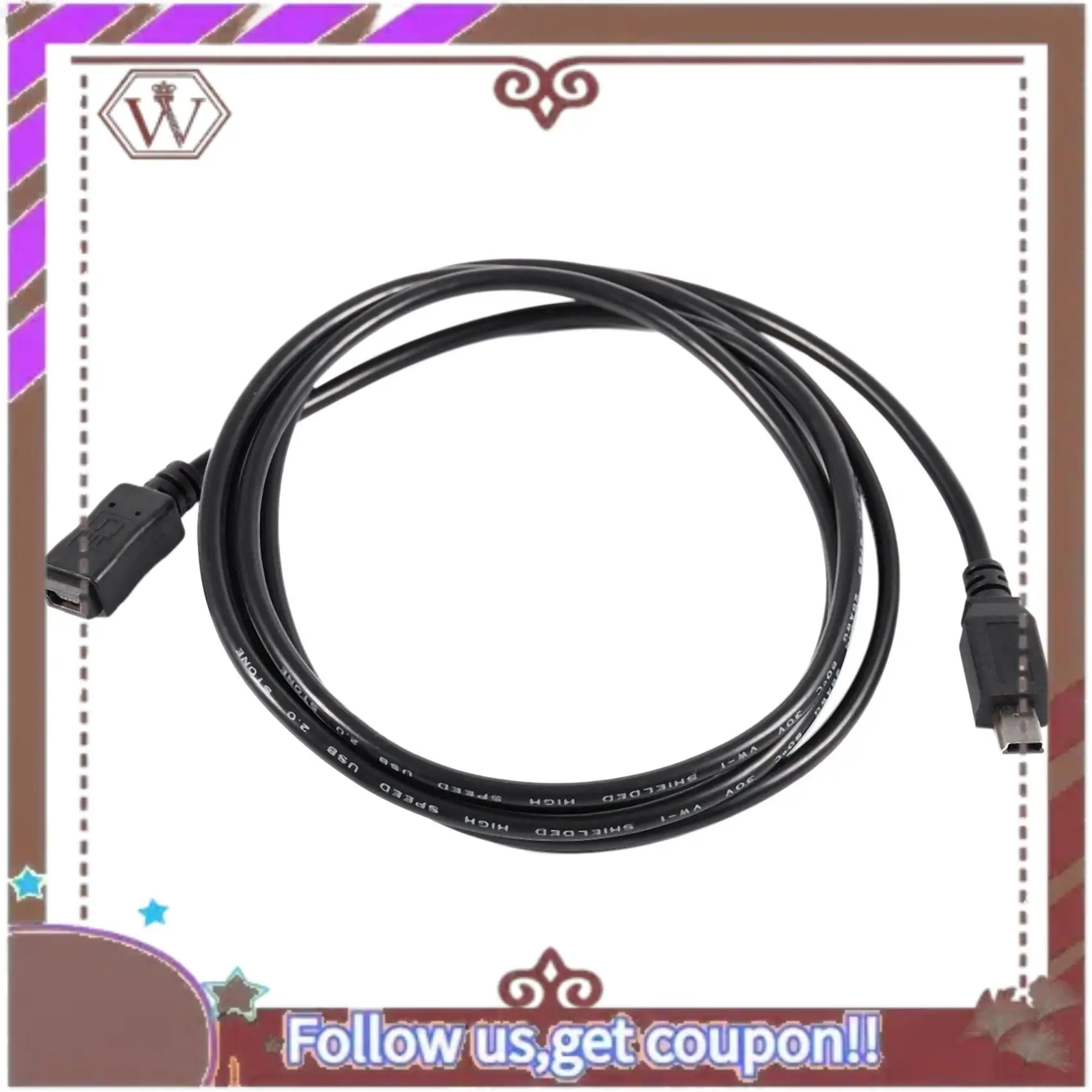 ABBG-2Pcs 1.5M Mini USB B 5Pin Male To Female Extension Cable Cord Adapter Black