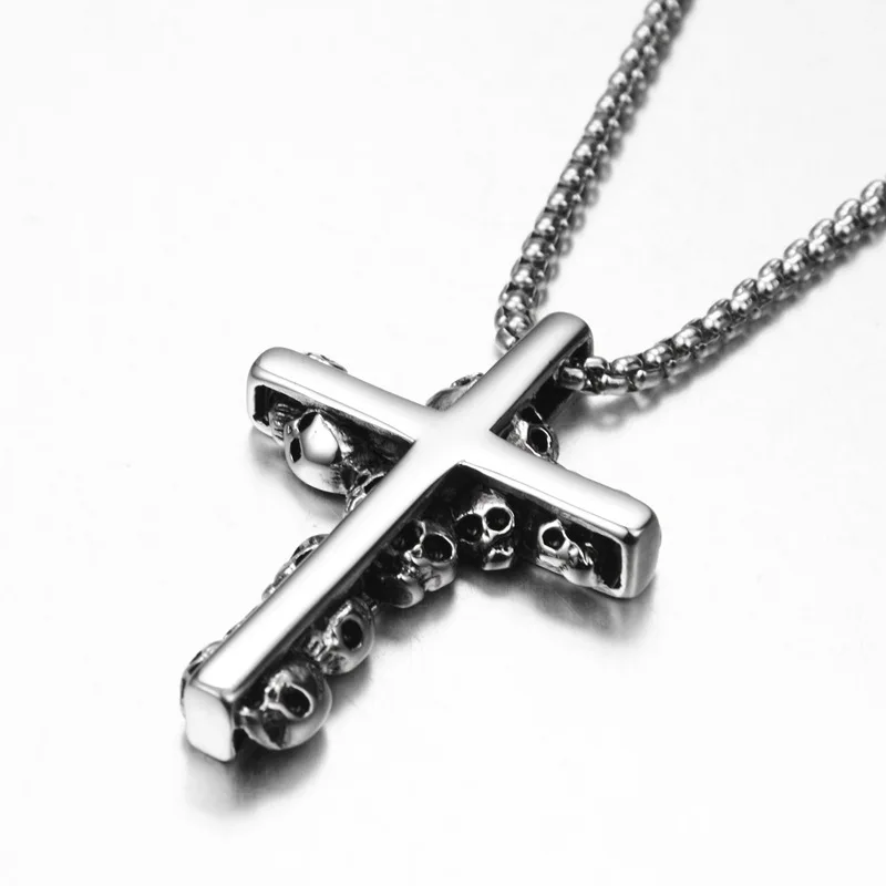 Hip Hop Multi Skull Cross Pendant Necklace For Men Women Stainless Steel Chain Punk Rock Rapper Unisex Jewelry Gifts