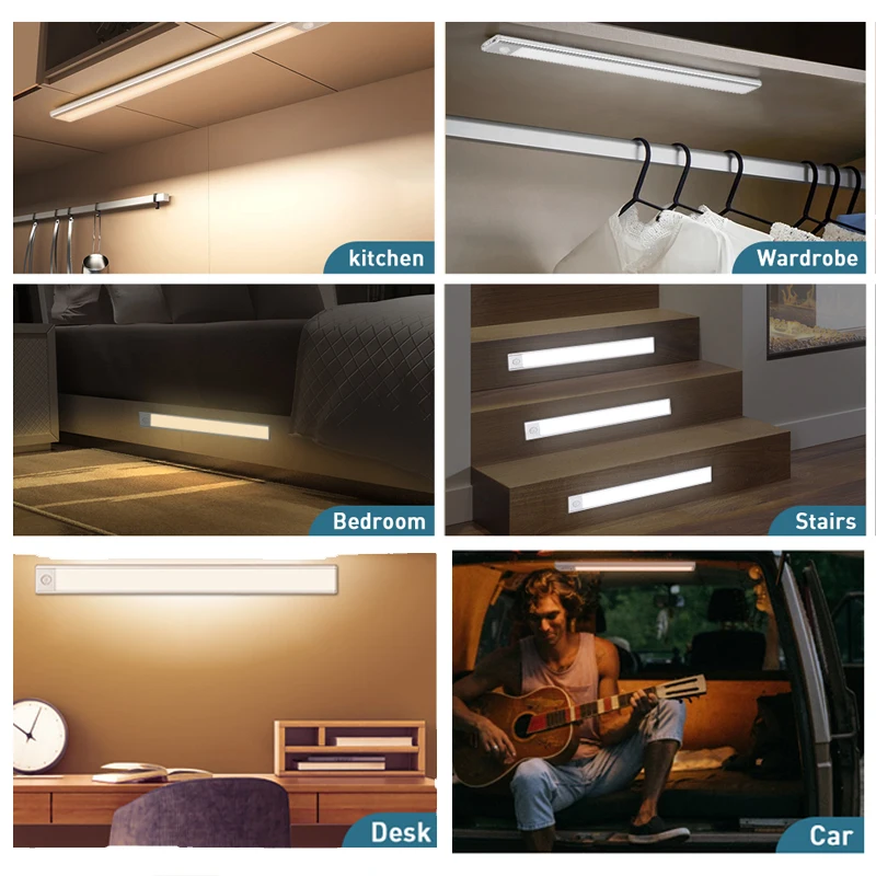 LED Rechargeable Lamp Portable Night Light USB Desk Lamp Cabinet Wardrobe Lamp Touch Dimmable Bedroom Sleeping