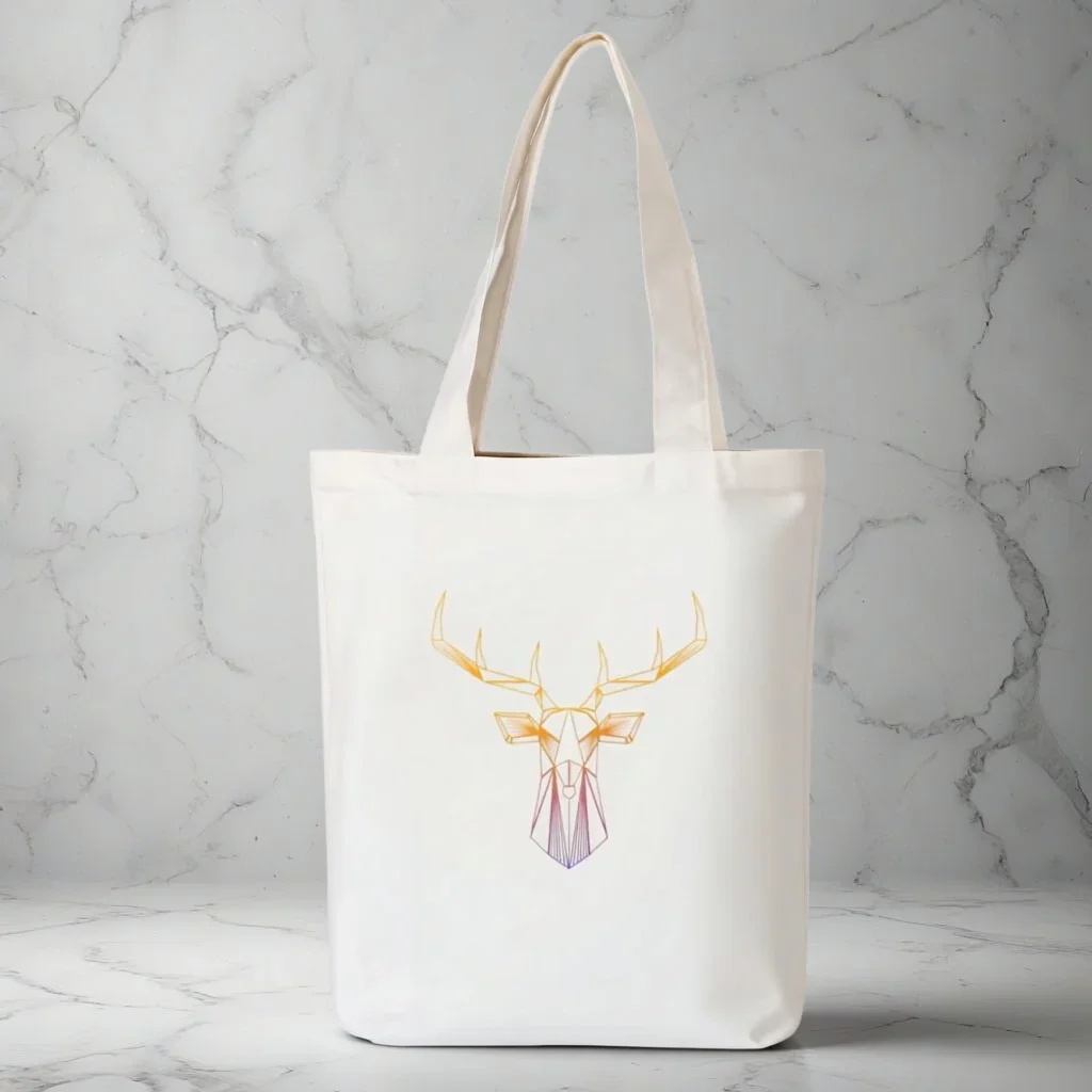 Xmas Season Canvas Handbag Merry Christmas Reindeer And Christmas Ball Print Sturdy Handle Shopping Tote Bag For Daily Use