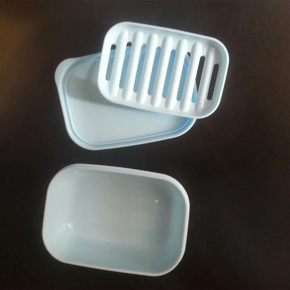

2Pcs Rectangular Soap Case Double Tier Dish with Lid Container Drain for Bathroom Kitchen Decorative Blue Soap Box