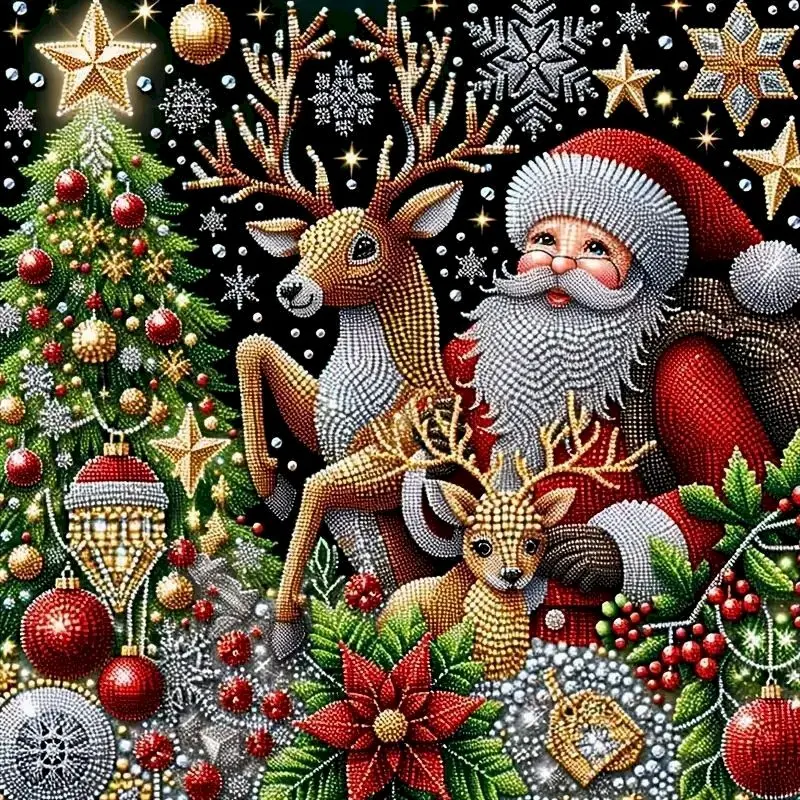 

PhotoCustom Diamond Painting Cross Stitch Santa Claus Picture Rhinestones Mosaic Landscape New 2025 Home Decoration