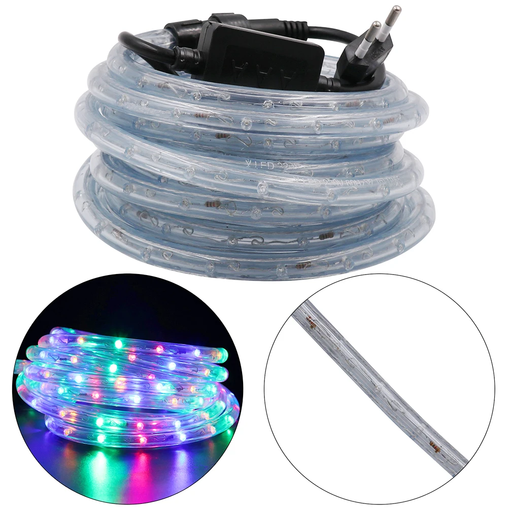 Bande lumineuse LED ronde à 360 degrés, 220V, étanche, arc-en-ciel, blanc chaud, bleu, rouge, corde lumineuse pour décoration de fête de noël