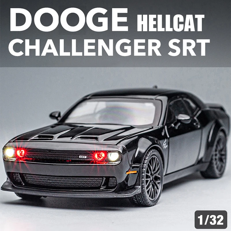 Dodge Challenger Hellcat Toy Car for 1: 32 Scale Die Cast Metel Cars Toy Pull Back Hellcat Model Cars with Sound and Light Hellc