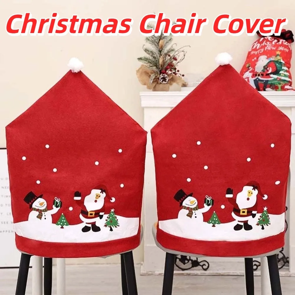 

4pcs Seat Protector Christmas Chair Cover Xmas Decoration Cute Santa Claus Seat Cover Snowman Creative Hat-shaped